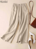 ZANZEA Women's Wide Leg Palazzo Pants — Elastic Waist Cotton Trousers