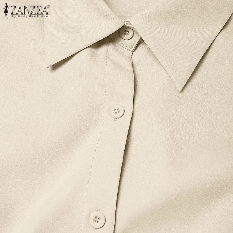 ZANZEA Women's A-Line Work Dress — Lapel Neck Short Sleeve Elegant Sundress