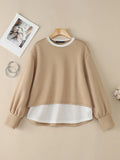 ZANZEA Women's Patchwork Sweatshirt — Fake 2-Piece Long Sleeve Pullover Top