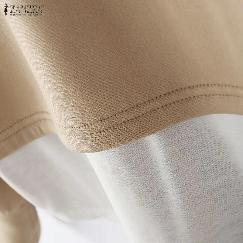 ZANZEA Women's Patchwork Sweatshirt — Fake 2-Piece Long Sleeve Pullover Top