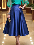 ZANZEA Women's Satin Midi Skirt — High Waist A-Line Elegant Party Skirt