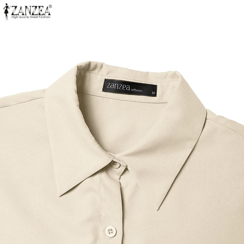 ZANZEA Women's A-Line Work Dress — Lapel Neck Short Sleeve Elegant Sundress