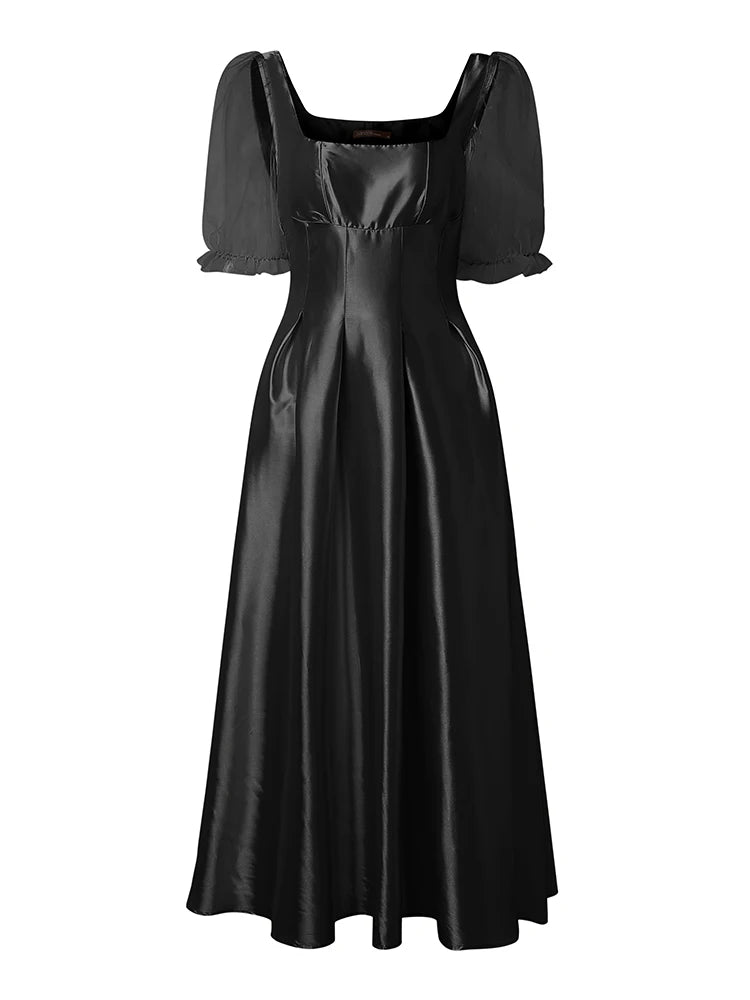 ZANZEA Women's Mesh Patchwork Party Dress — Square Neck Puff Sleeve Sundress