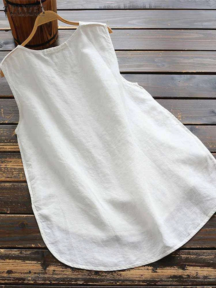 ZANZEA Women's Floral Print Tank Top — Sleeveless Cotton High-Low Blouse